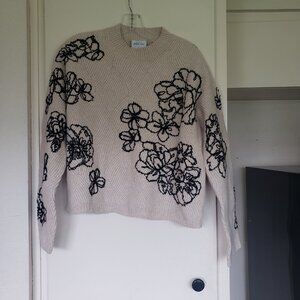 Stefanie Bosio Sweater Cream with Black flowers Size Small
